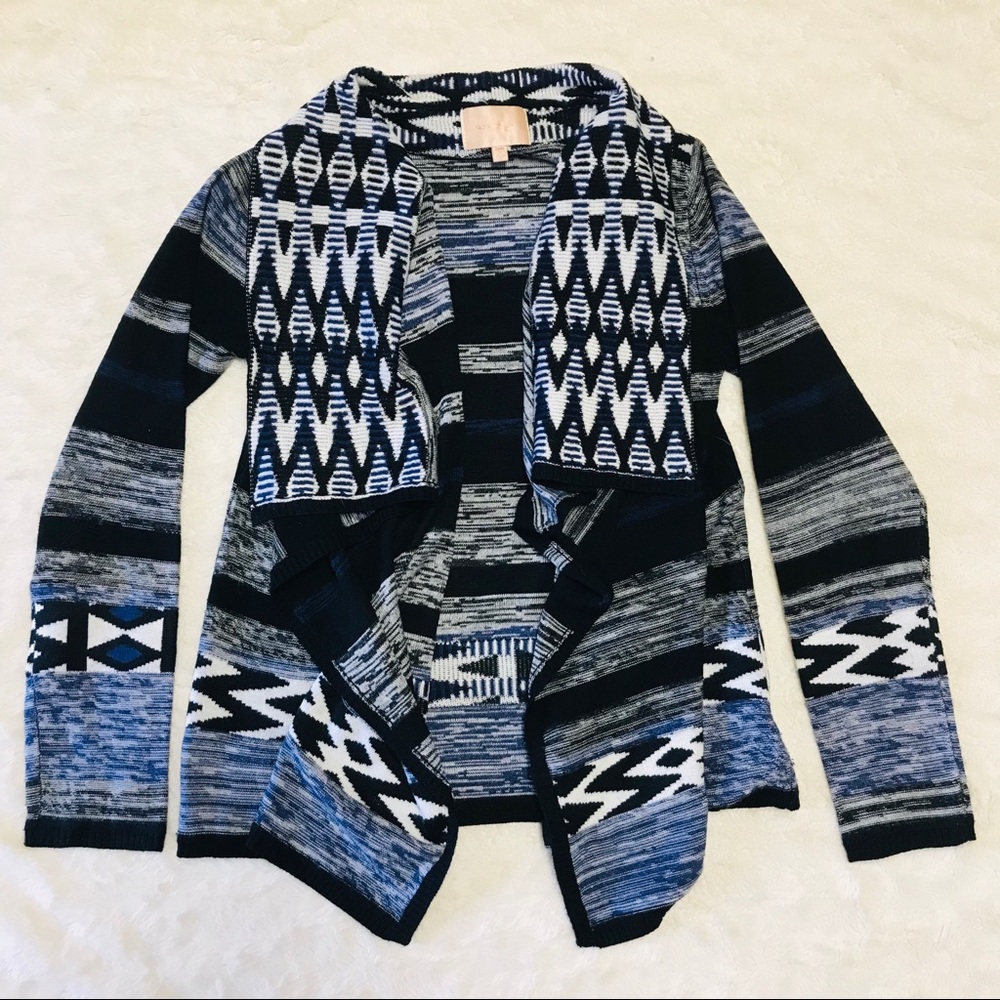 Skies Are Blue Print Blue, Black, White Cardigan